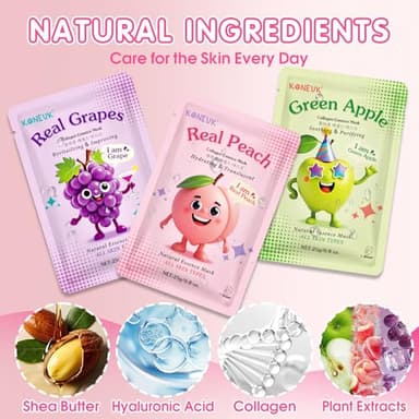 14 Pack Fruit Face Masks Skincare for Kids, Sheet Hydrating Facial Mask for All Skin Types, Bulk Collagen Face Mask for Women Skin Care, Birthday Party Spa Gifts for Teens Girls - Image 3