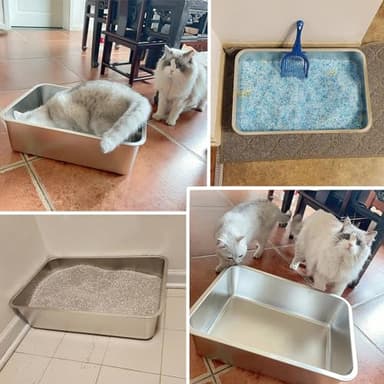 FUTAM Stainless Steel Litter Box, 23.6“x15.7"x6" Deep Stainless Steel Cat Litter Box Extra Large, XL Metal Litterbox for Big Cats with High Sides, Non Stick Surface, Easy to Clean - Image 8