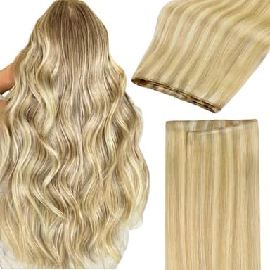 GOO GOO Sew in Hair Extensions Real Human Hair, Weft Hair Extensions Human Hair, 18D/22F Dirty Blonde Highlights 22inch 110g, Weft Bundles Straight Silky Remy Hair - Image 1