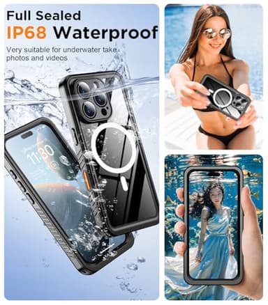 Temdan Magnetic for iPhone 16 Pro Case Waterproof,Built-in Screen Protector[IP68 Underwater][Upgrade Military Dropproof][Compatible with MagSafe] Full Body Shockproof for Case 6.3''-Black - Image 2