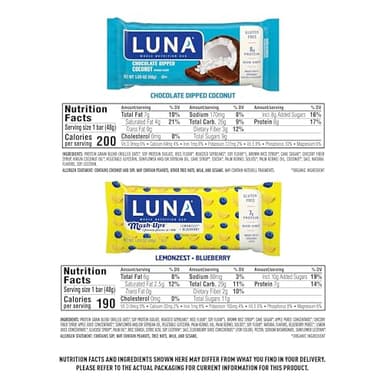 LUNA Bar - Variety Pack - Chocolatey Dipped Coconut and LemonZest + Blueberry Mash-Ups Flavor - Gluten Free Snack Bars - Non-GMO - Protein Bars - Made with Organic Oats (12 Pack) - Image 6