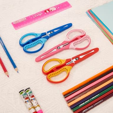 SLEMOON 7" Kids Scissors - Pointed Tip Right/Left Scissors with Protective Cover, Soft ABS Grips & Stainless Steel Blades, Ultra Durable for Classroom, Homeschool, Daily Use (3-Pack) - Image 3