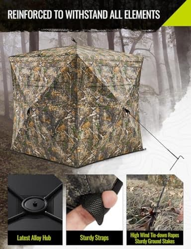 TIDEWE Hunting Blind 270°See Through with Carrying Bag, 1-2 Person Pop Up Ground Blinds, Portable Resilient Hunting Tent (Forest Fade Camo) - Image 4