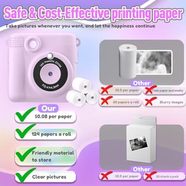 ESOXOFFORE Instant Print Camera for Kids, Christmas Birthday Gifts for Girls Boys, HD Digital Video Cameras for Toddler, Portable Toy for 4 5 6 7 8 9 10 Year Old Girl with 32GB SD Card-Purple - Image 5