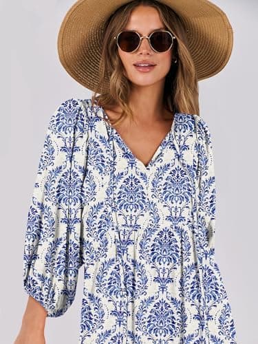ANRABESS Womens Boho Maxi Dresses 2026 Summer V Neck Puff Sleeve Floral Flowy Swing Fall Casual Long Dress - Image 7
