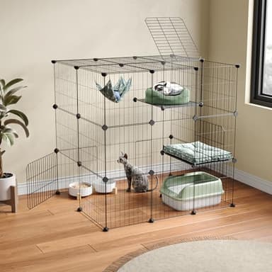 Oneluck 3-Tier Cat Cages Indoor Enclosure DIY Cat Playpen Catio Detachable Metal Wire Kennels Cats Crate Large Extra Exercise Place Ideal for 1 Cat,35.4 Inches - Image 1