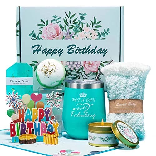 Happy Birthday Gifts for Women,Bath Relaxing Spa Gift Basket for Her, Mom, Sister, Female Friends, Daughter,Unique Wine Gift Set Idea for Women Who Have Everything - Image 1