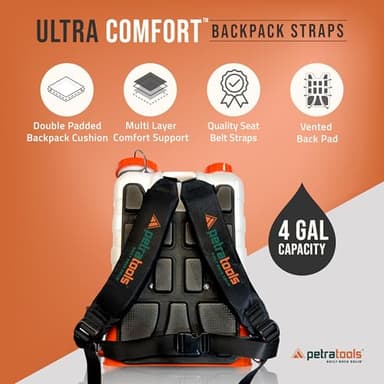 PetraTools Battery Powered Backpack Sprayer 4 Gallon - 6 Hours Long Battery Life & Padded Straps for Comfort - HD4000 Electric Backpack Garden Sprayer with 6 Spray Nozzles & 90PSI Adjustable Pressure - Image 5