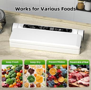 Food Storage Vacuum Sealer Machine, 75KPA Strong Suction, Dry/Wet Modes, 20 Vacuum Seal Bags for Food, Digital Countdown Timer, Compact Lightweight, Ideal for Home Kitchen Use - Image 4