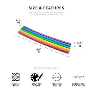 Big Joe Swim Noodle 35 Pack Pool Noodles, Red, Blue, Green, Purple, Yellow Foam, 4.5 feet, 55"L x 2"W x 2"H each - Image 3