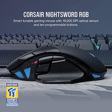 CORSAIR NIGHTSWORD RGB Gaming Mouse For FPS, MOBA - 18,000 DPI - 10 Programmable Buttons - Weight System - iCUE Compatible - Black - Image 2