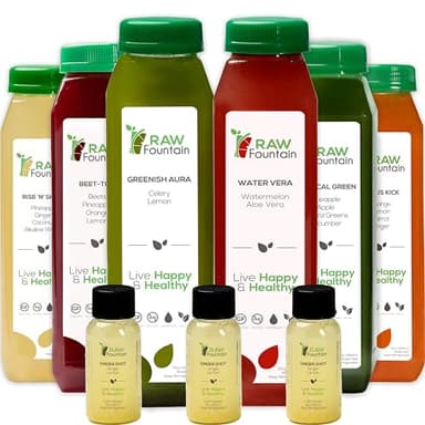1 Day Juice Cleanse by Raw Fountain, Tropical Flavors, All Natural Raw, Cold Pressed Fruit and Vegetable Juices, Detox Cleanse, 6 Bottles 12oz, 3 Bonus Ginger Shots - Image 1