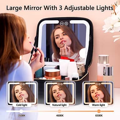 Travel Makeup Bag with LED Lighted Make up Case with Mirror 3 Color Setting Cosmetic Makeup Box Organizer Vanity Case for Women Beauty Tools Accessories Case Rechargeable - Image 4