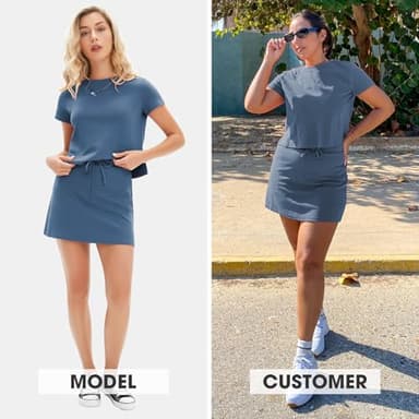 EXLURA Womens Summer 2 Piece Short Skirt Sets Short Sleeve Tshirt Matching Tennis Skort Dressy Cotton Travel Vacation Outfits - Image 2