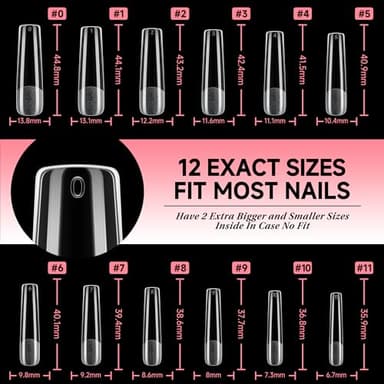 UNA GELLA Nail Tips Square XXL Long: Full Cover Pre-file Square Straignt Gel Nail Tips No C Curve for DIY Press On Nails 216PCS, 12 Sizes Gel Nail Extensions Art Salon - Image 7
