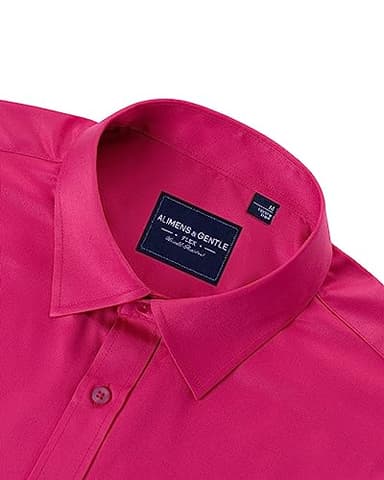 Alimens & Gentle Men's Dress Shirts Long Sleeve Wrinkle-Free Stretch Shirts Solid Formal Button Down Shirt with Pocket Rosy - Image 3