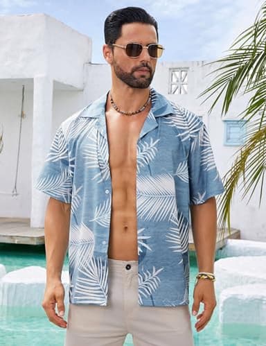 BOJIN Men's Hawaiian Shirts Casual Beach Aloha Tropical Short Sleeve Shirts BJ071 1XL - Image 2
