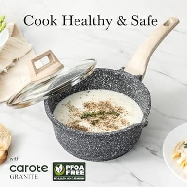 CAROTE 1.5Qt & 3.0Qt Sauce Pan Sets with Lid Cooking Pots Nonstick Saucepans Cookware Set with Pour Spout Small Kitchen Pot, Induction Comptable, Easy to Clean, PFOA FREE (Classic Granite) - Image 6