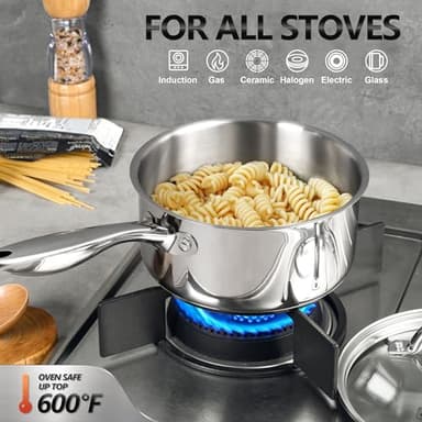 MICHELANGELO Saucepan Set 6pc, 18/10 Stainless Steel Sauce Pan with Lid, Tri-Ply Bottom Sauce Pot Set, Nonstick Saucepan, Induction Compatible, 1QT & 2QT &3QT - Image 5