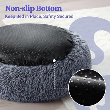 rabbitgoo Cat Beds for Indoor Cats, 20 inches Cat Bed Machine Washable, Fluffy Round Pet Bed Non-Slip, Calming Soft Plush Donut Cuddler Cushion Self Warming for Small Dogs Kittens, Dark Grey, Medium - Image 7