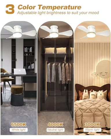 Hisummer 28 Inch Small White Fan with Light and Remote, Modern Reversible Flush Mount Fan for Bedroom, Kitchen, Patio, Indoor/Outdoor (White) - Image 5