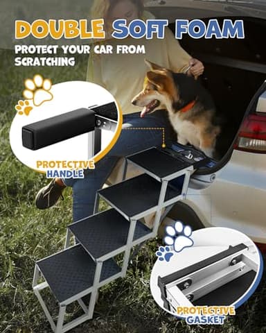 Foldable Dog Car Ramp for Large Dogs, 4 Steps Portable Large Steps for Car Truck SUV High Bed, Aluminum Dogs Stairs with Non-Slip Surface, Outdoor Dog Ramp Stairs Max Up to 200lbs - Image 4