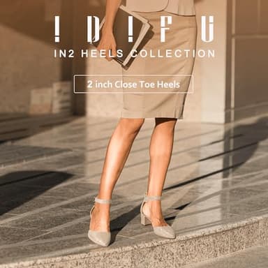 IDIFU Women's IN2 Pedazo Dress Shoes Low Block Heels Comfortable Chunky Closed Toe Ankle Strap Wedding Pumps(Gold Glitter, 7 B(M) US) - Image 2