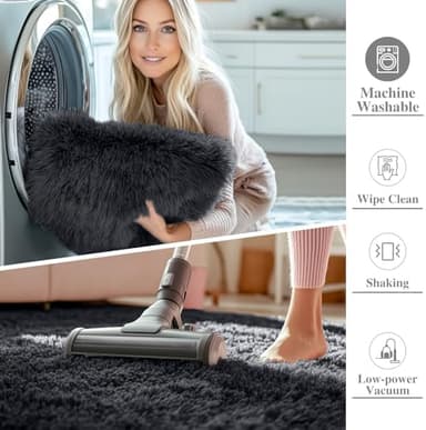 OLANLY 9x12 Machine Washable Large Area Rugs for Living Room, Bedroom, Soft Fluffy Shaggy Bedside Rug, Indoor Floor Carpet for Kids Girls and Boys, Dorms, Nursery, Home Decor Aesthetic, Black - Image 2
