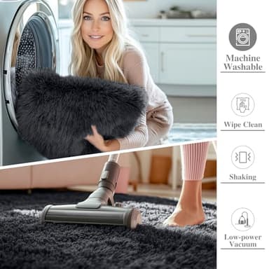 OLANLY 8x10 Machine Washable Large Area Rugs for Living Room, Bedroom, Soft Fluffy Shaggy Bedside Rug, Indoor Floor Carpet for Kids Girls and Boys, Dorms, Nursery, Home Decor Aesthetic, Black - Image 2