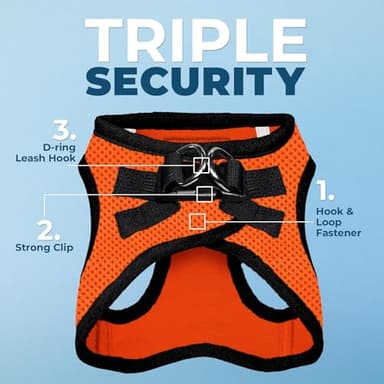 Best Pet Supplies Voyager Step-in Air Harness - All Weather Mesh, Reflective, No Pull Harness for Dogs, Cats - Secure with Hook & Loop Fastener, Buckle, Double D-Rings - Orange/Black Trim, XXXS - Image 2