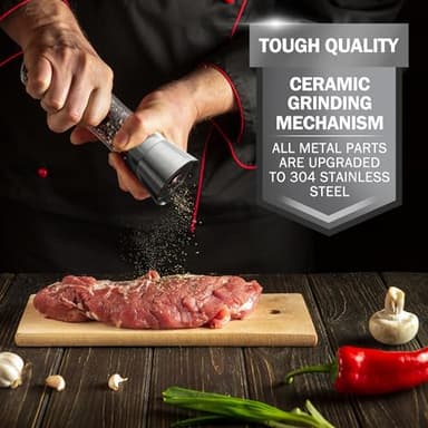 Home EC Original Stainless Steel Sea Salt and Pepper Grinder Set of 4 - Adjustable Ceramic - Tall Glass Salt and Pepper Shakers Mills - Modern Kitchen Spice Mill W/Funnel & EBook - Image 6