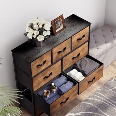 YITAHOME Dresser for Bedroom with 9 Drawers - Fabric Storage Tower, Tall Chest Organizer Unit for Living Room, Entryway, Closets with Sturdy Steel Frame, Wooden Top, Brown - Image 4