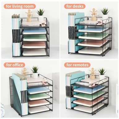 AUPSEN Desk Organizer with File Holder, 5 Trays Paper Letter Tray Organizer, Mesh Desk Organizers and Accessories for Home Office (Black) - Image 4