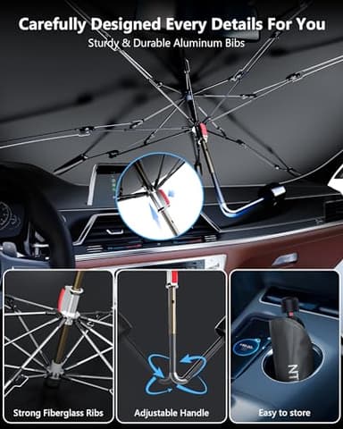 [2025 Upgraded] Windshield Sun Shade Umbrella for Car - [Vinyl Coating] Protect Car Interior from Sun Heat Damage Keep Cool, Sun Visor Cover Foldable Sunshade for Front Window (53" L X 29" W) - Image 5