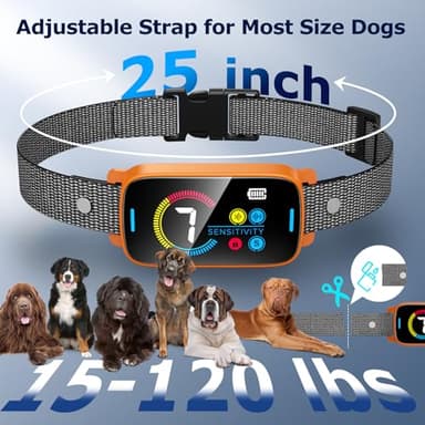 Ultrasonic Smart Bark Collar for Large Medium Small for Dogs Automatic Anti Barking Training Collar Rechargeable Bark Collar with Waterproof Vibration and Beep 7 Sensitivity Orange - Image 5