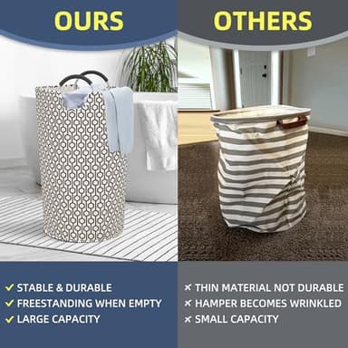 STORAGE MANIAC 2 Pack 115L Extra Large Laundry Basket Freestanding Laundry Hamper, Collapsible Laundrys Baskets Waterproof Laundry Bag with Padded Handles, Folding Tall Clothes Hamper, Hexagon - Image 3