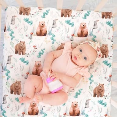 4 Pack Woodland Forest Animals Wood Neutral Unisex Fitted Baby Crib Sheets Set for Baby Boys or Girls (Cartoon Beer, 52 * 28) - Image 3