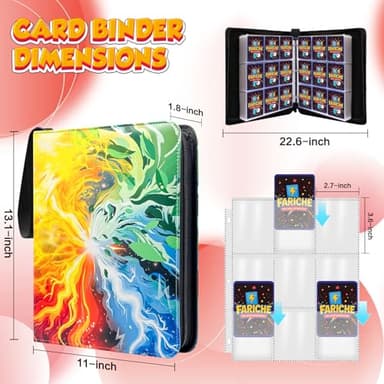 Trading Card Binder for TCG Cards, 9-Pocket Portable Card Collector Ablum Holder Book Fits 900 Cards with 50 Removable Sleeve, Waterproof BKM Card Binder Display Storage Carrying Cases for TCG-Storm - Image 7