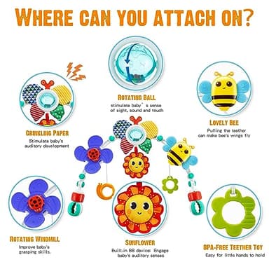 Lynncare Adjustable Arch Bassinet Toys for Infant & Toddlers, Stroller Arch, Baby Crib Toys with Fascinating Hanging for Stimulating Baby’s Senses and Developing Motor Skills - Image 2