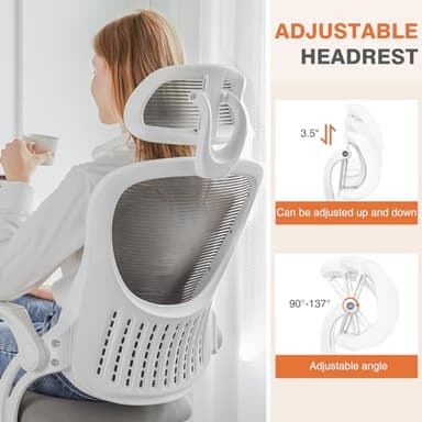 Sweetcrispy Home Office Desk Chair, Ergonomic High-Back Mesh Rolling Work Computer Chairs with Wheels and Adjustable Headrests, Comfortable Lumbar Support, Comfy Flip-up Arms for Bedroom, Study, Grey - Image 5