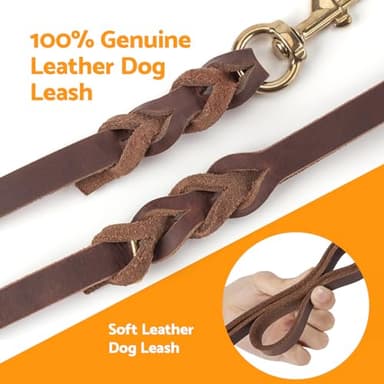 Leather Dog Leash 6ft x 3/4 inch,Heavy Duty Dog Training Leash,Strong Durable Genuine Leather Braided Dog Leash,Soft and Comfortable Dog Leashes for Medium and Large Dogs,Brown - Image 3