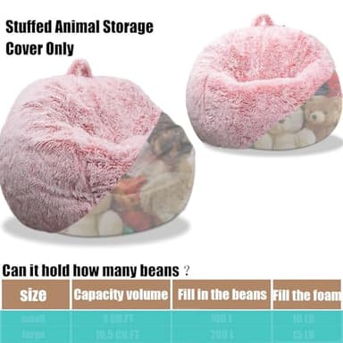 Fluffy Stuffed Animal Storage Bean Bag Chair Cover (No Filler), Faux Fur Comfy Bean Bag Cover for Organizing Plush Toys or Textile, for Adults Teens Kids Girls,Dusty Pink - Image 4
