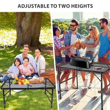 3x2 FT Folding Camping Table Foldable Grill Table for Outdoor BBQ, Metal Portable Camping Grill Stand with Mesh Desktop, Adjustable Height Lightweight BBQ Tables Black - Image 2