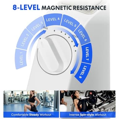 FLEXISPOT Exercise Bike with 2D Desktop, Space Saving Under Desk Bike with Removable Desk, Stationary Bikes Upright Indoor Bikes with 8 Level Magnetic Resistance Upgraded Pro Flywheel, V9PRO-White - Image 4