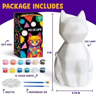 Goodyking Paint Your Own Cat Lamp Kit, DIY Cat Crafts Night Light, Painting Kit Arts & Crafts for Kids Ages 8-12, Art Supplies Birthday Easter Party Holiday Gift for Teens Girls Boys Age 3 4 5 6 7 8+ - Image 2