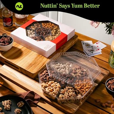 NUT CRAVINGS - Diwali Sweets Hamper Mid-Autumn Festival Mixed Nuts Gift Basket in Red Gold Box (7 Assortments, 1 LB) Food Arrangement, Healthy Snack Care Package, Food Assortments - Image 3
