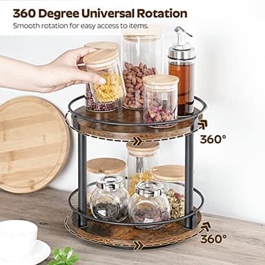 YATINEY Lazy Susan Organizer, Rotating Spice Rack, 2 Tier Spice Turntable Organizer, Industrial Turntable Spice Holder, for Kitchen Countertop and Cabinet, Compact and Versatile, Rustic Brown SR22BR - Image 3