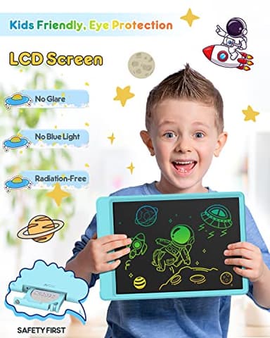 FLUESTON LCD Writing Tablet, Doodle Board Toys Gifts for 3-8 Year Old Girls Boys, 10 Inch Colorful Electronic Board Drawing Pad for Kids, Gifts for Toddler Educational Learning Travel Birthday, Blue - Image 2