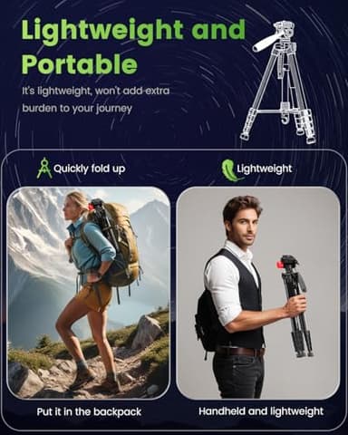 CAMBOFOTO 74"-Camera-Tripod, Porfessional Aluminum Heavy Duty Tripod Stand for Mirrorless Camera/DSLR/Cell Phone/Camcorder, with Holder and Travel Bag - Image 4