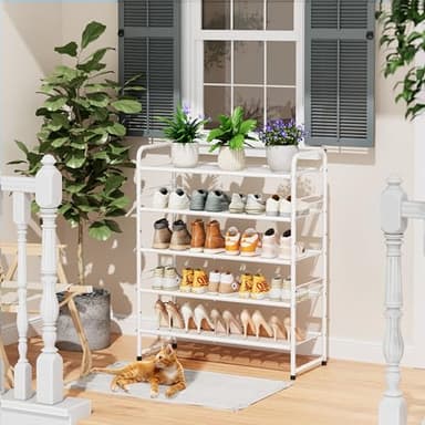 SUFAUY 33" Wide Shoe Rack, 5-Tier Shoe Storage Rack for 24-30 Pairs of Shoes, Mesh Shoe Organizer for Entryway Closet, Steel Frame, Industrial, White - Image 5